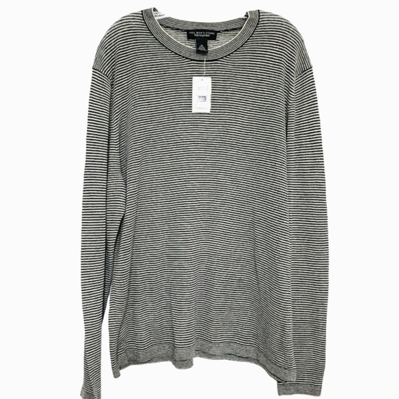 𝅺BLOOMINGDALE'S LINEN Cotton Blend Crewneck Navy Beige Striped Sweater XL NEW - Picture 1 of 5